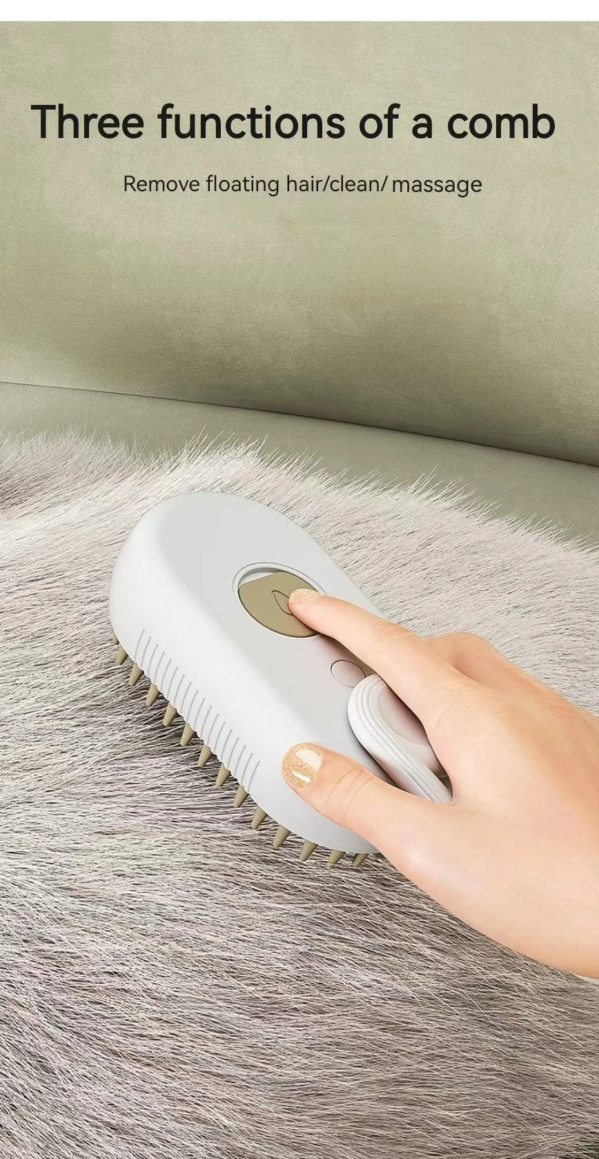 Cepillo eléctrico 3 en 1 para mascotas|Limpieza + Masaje + Vapor Anti-Encrespamiento