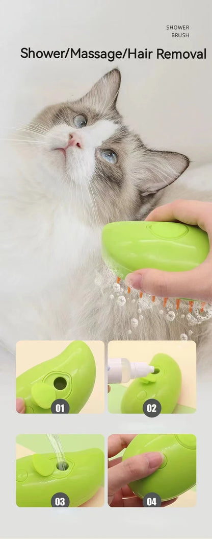Cepillo eléctrico 3 en 1 para mascotas|Limpieza + Masaje + Vapor Anti-Encrespamiento