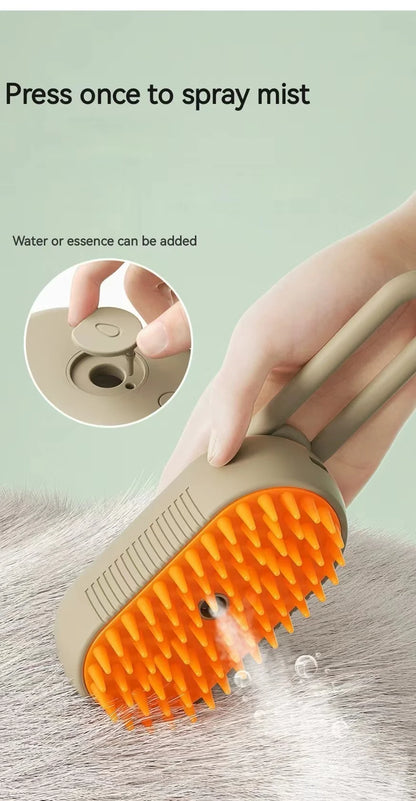 Cepillo eléctrico 3 en 1 para mascotas|Limpieza + Masaje + Vapor Anti-Encrespamiento