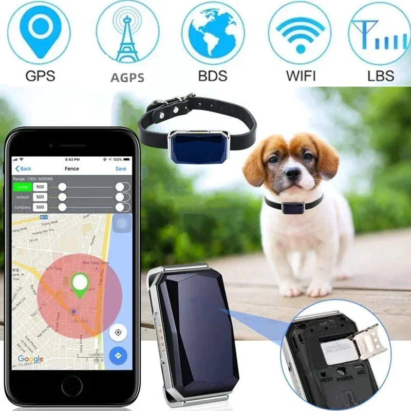 Collar para mascotas con rastreador GPS, impermeable, antipérdida, para perros y gatos, con seguimiento de huellas y localizador